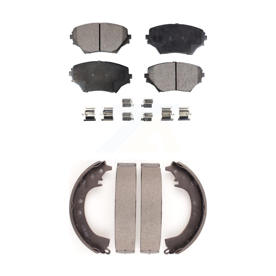 Front Rear Semi-Metallic Brake Pads And Drum Shoes Kit For 2001-2002 Toyota RAV4 KFN-100166