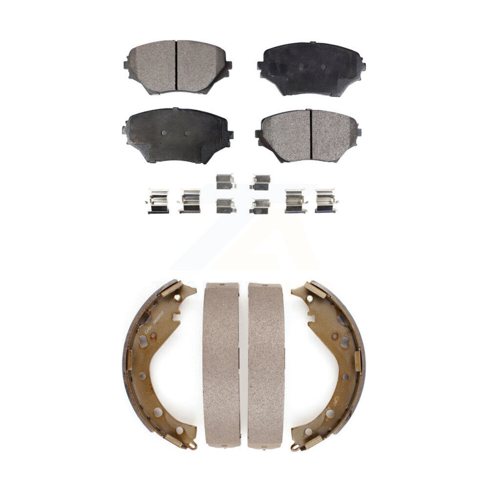 Front Rear Semi-Metallic Brake Pads And Drum Shoes Kit For 2003-2005 Toyota RAV4 KFN-100167
