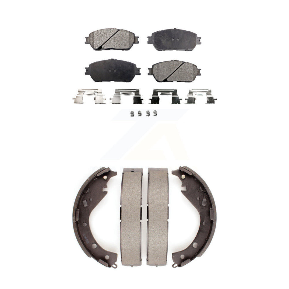 Front Rear Semi-Metallic Brake Pads And Drum Shoes Kit For 2005-2006 Toyota Camry SE XLE Vehicles Manufactured In USA KFN-100182