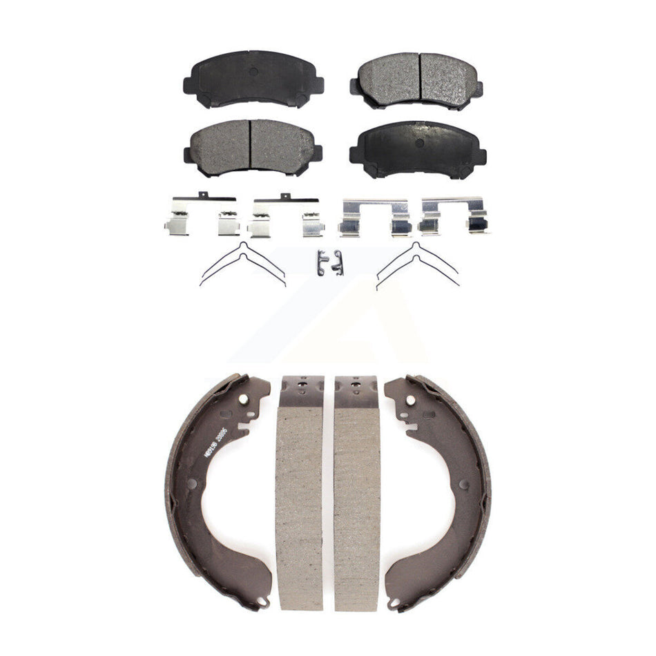 Front Rear Semi-Metallic Brake Pads And Drum Shoes Kit For 2007-2012 Nissan Sentra SE-R Spec V KFN-100211