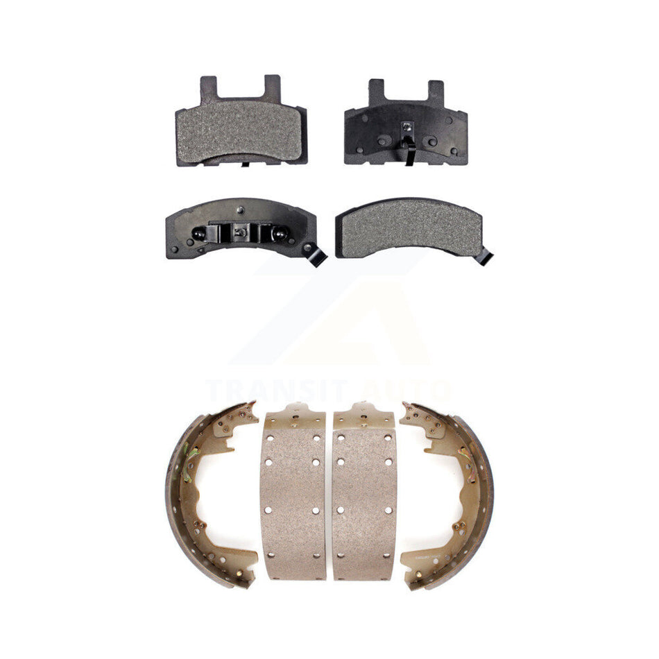 Front Rear Semi-Metallic Brake Pads And Drum Shoes Kit For 1999 Dodge Ram 2500 With 12" x 3-1 2" Size KFN-100214