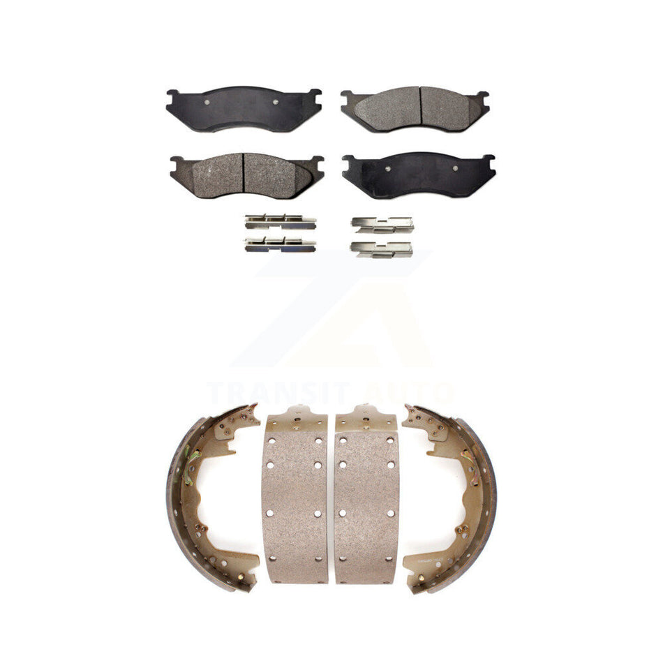 Front Rear Semi-Metallic Brake Pads And Drum Shoes Kit For 2003 Dodge Ram 1500 Van KFN-100223