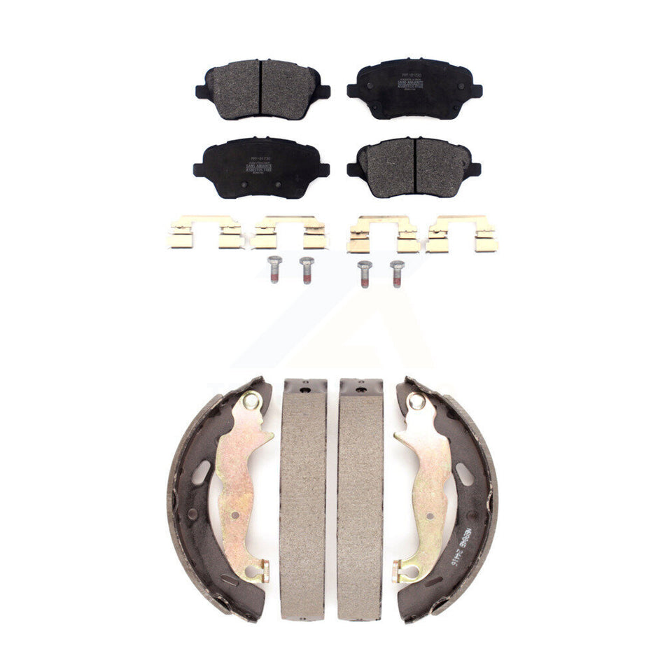 Front Rear Semi-Metallic Brake Pads And Drum Shoes Kit For 2014-2019 Ford Fiesta ST KFN-100225