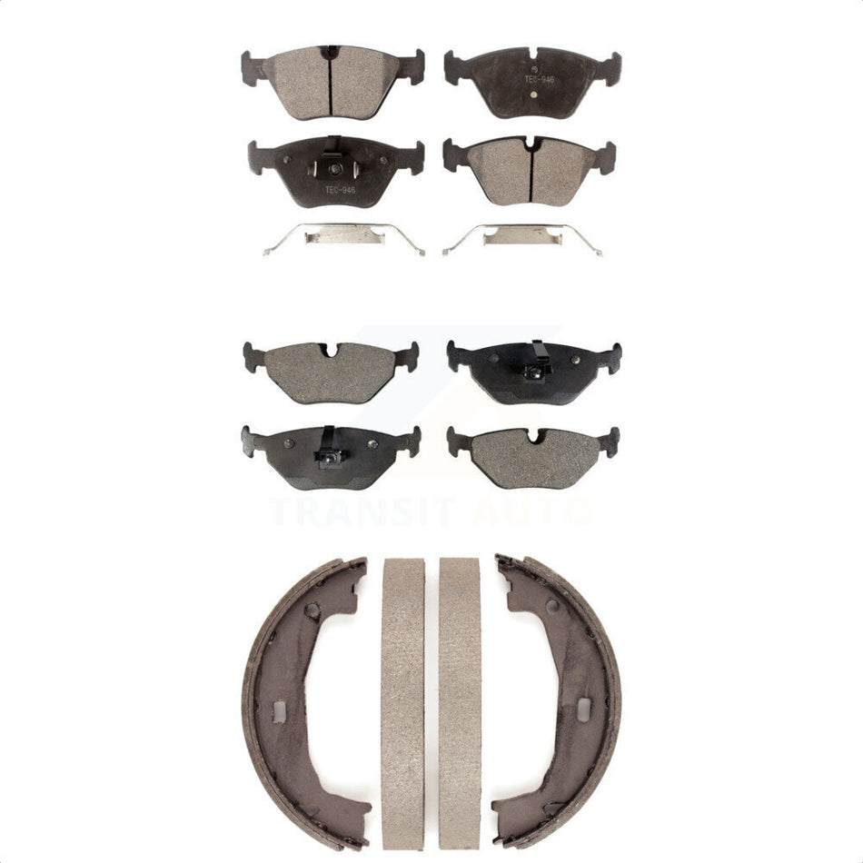 Front Rear Semi-Metallic Brake Pads And Parking Shoes Kit For 2006 BMW Z4 Roadster 3.0si Coupe KFN-100497