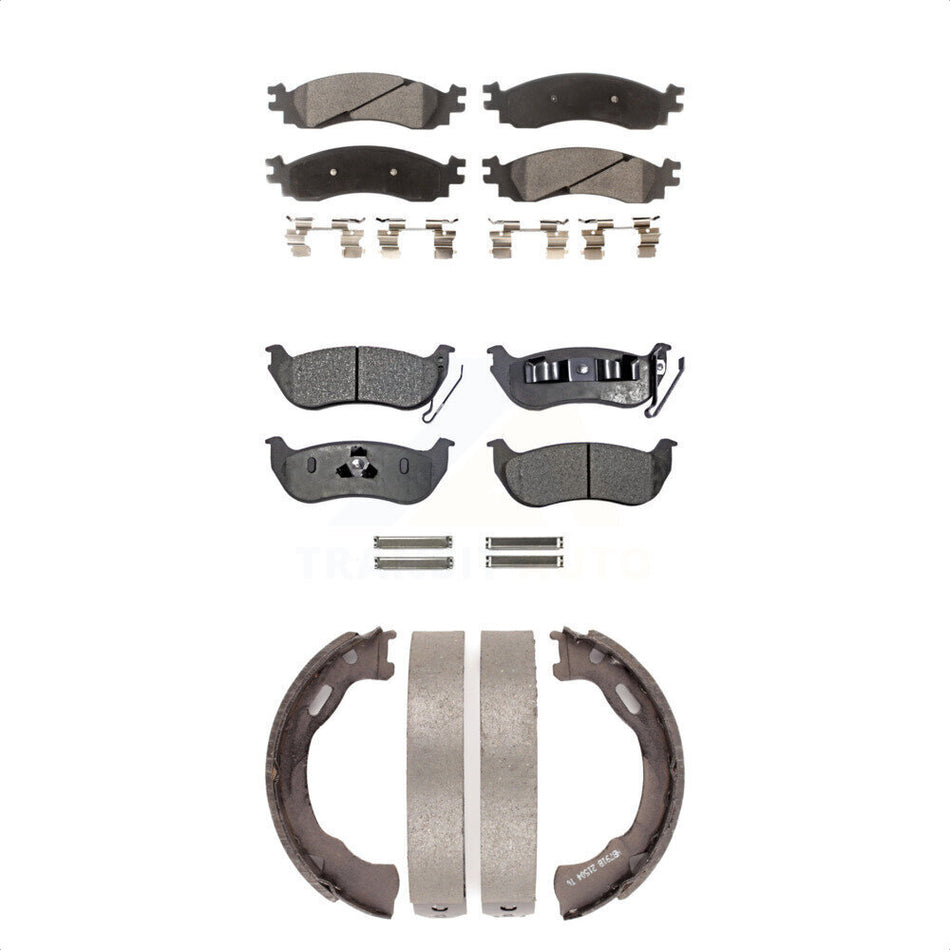 Front Rear Semi-Metallic Brake Pads And Parking Shoes Kit For Ford Explorer Sport Trac Mercury Mountaineer KFN-100499