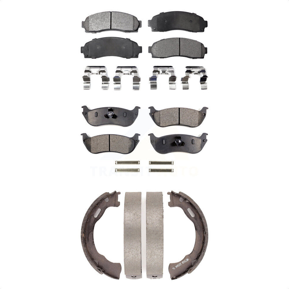 Front Rear Semi-Metallic Brake Pads And Parking Shoes Kit For Ford Explorer Mercury Mountaineer KFN-100500