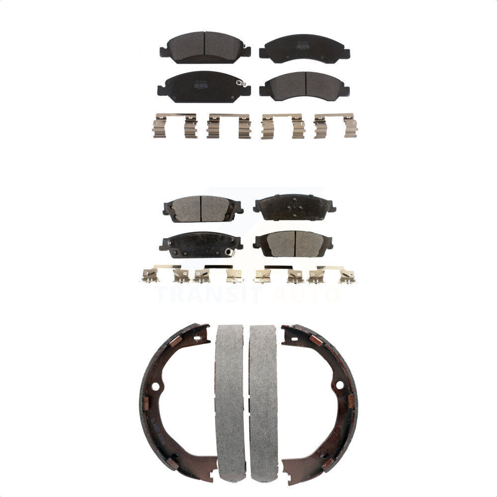 Front Rear Semi-Metallic Brake Pads Parking Shoes Kit For GMC Chevrolet Sierra 1500 Tahoe KFN-100511