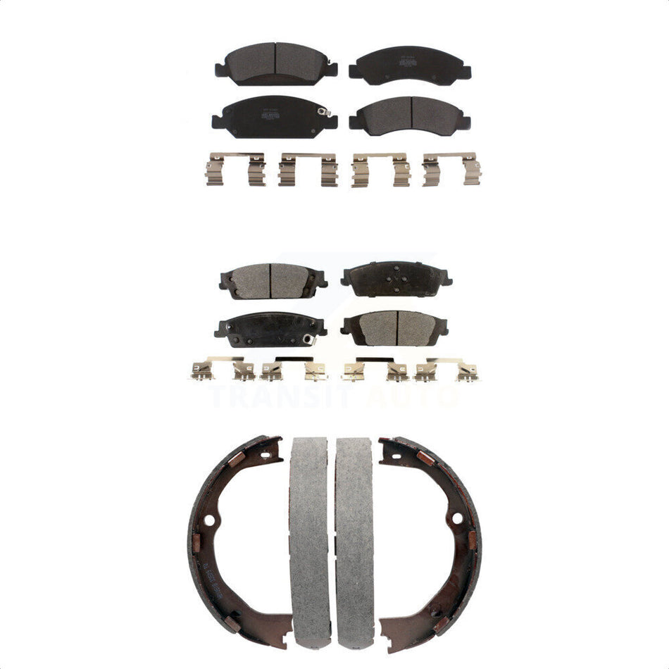 Front Rear Semi-Metallic Brake Pads Parking Shoes Kit For GMC Chevrolet Sierra 1500 Tahoe KFN-100511