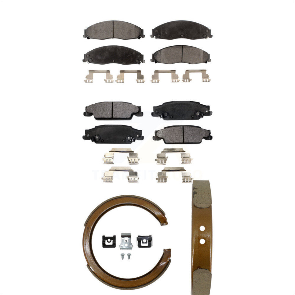 Front Rear Semi-Metallic Brake Pads And Parking Shoes Kit For Cadillac CTS KFN-100531