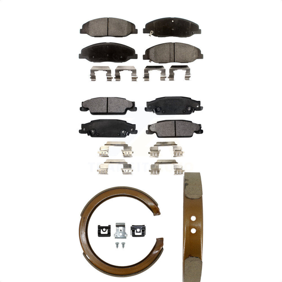 Front Rear Semi-Metallic Brake Pads And Parking Shoes Kit For Cadillac STS With Base Brakes KFN-100536