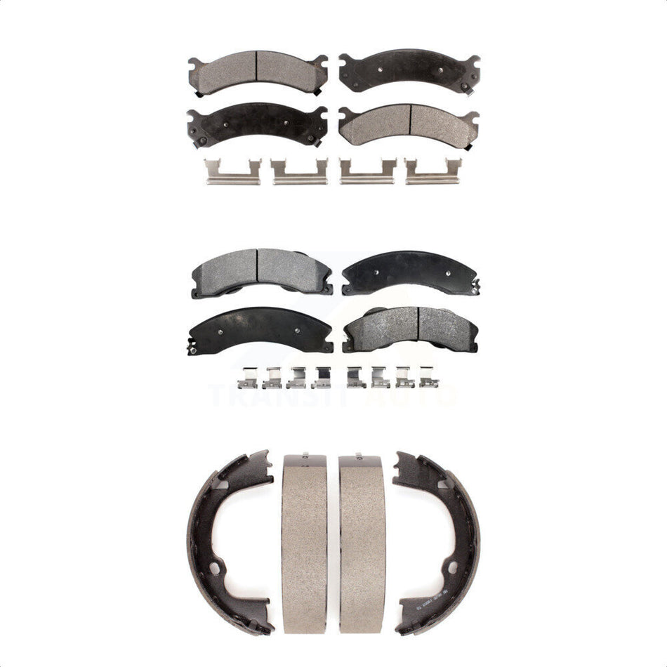 Front Rear Semi-Metallic Brake Pads And Parking Shoes Kit For Chevrolet Express 3500 GMC Savana With Dual Wheels KFN-100545
