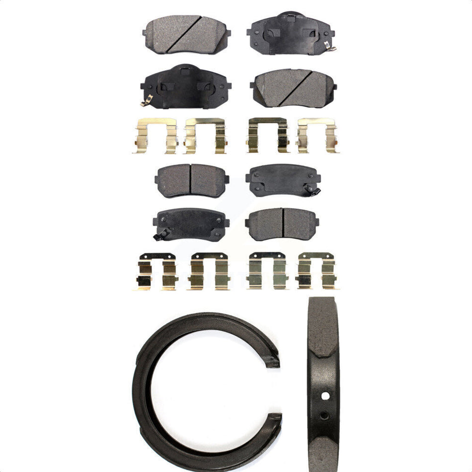 Front Rear Semi-Metallic Brake Pads And Parking Shoes Kit For 2012-2013 Kia Sportage FWD KFN-100557