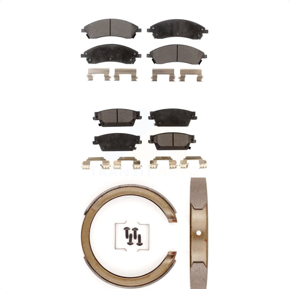 Front Rear Semi-Metallic Brake Pads And Parking Shoes Kit For Cadillac STS KFN-100561
