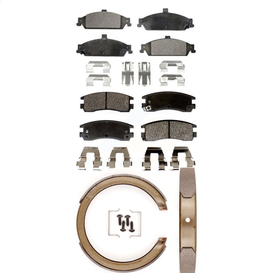 Front Rear Semi-Metallic Brake Pads And Parking Shoes Kit For Pontiac Grand Am Oldsmobile Alero KFN-100563
