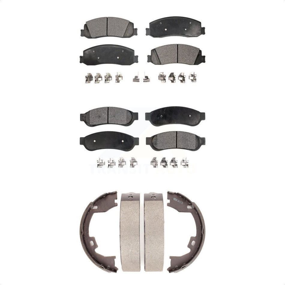 Front Rear Semi-Metallic Brake Pads And Parking Shoes Kit For Ford F-250 Super Duty F-350 F-450 KFN-100572