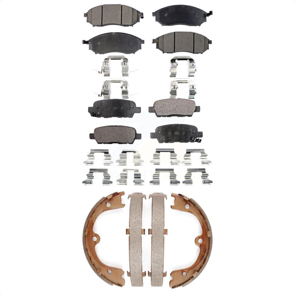 Front Rear Semi-Metallic Brake Pads And Parking Shoes Kit For 2006-2008 Infiniti FX35 FX45 INFINITI KFN-100574
