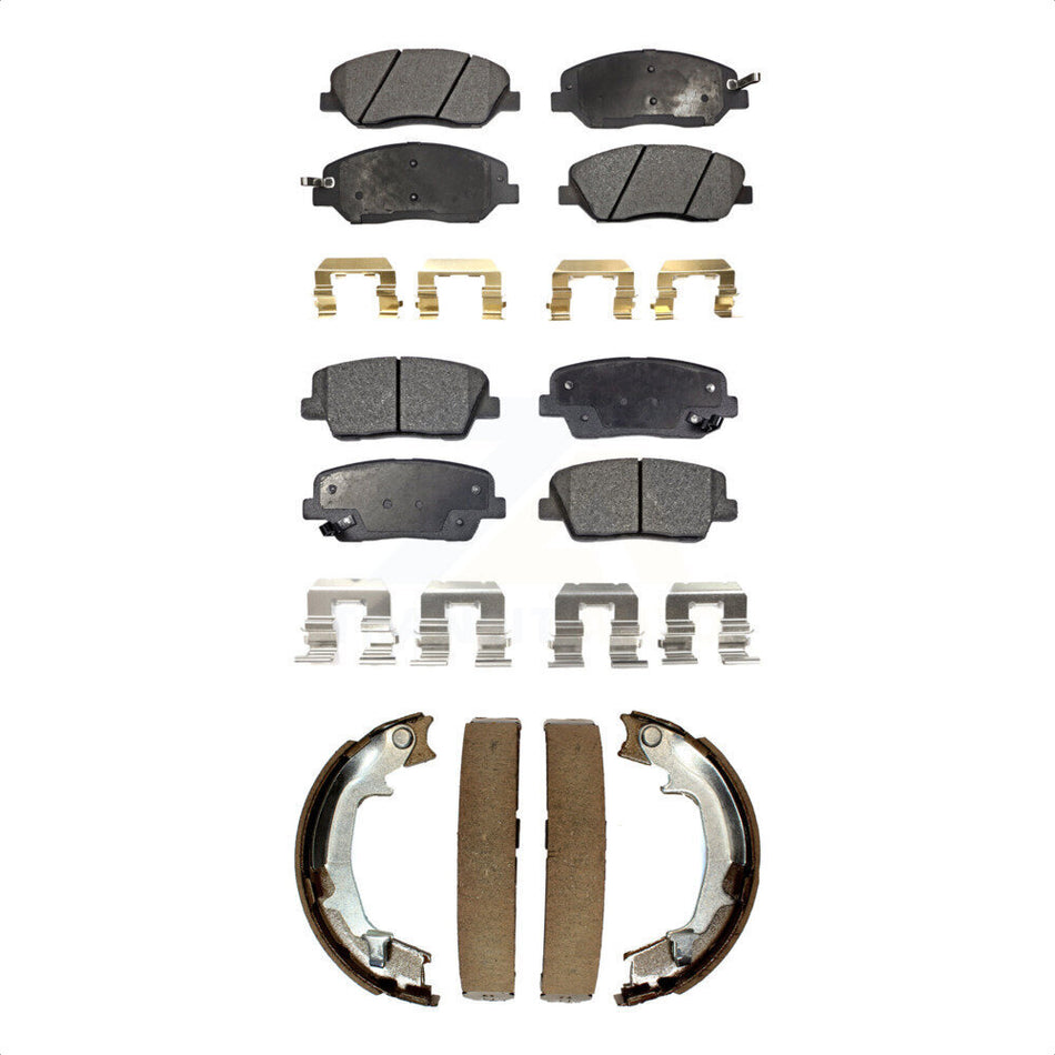 Front Rear Semi-Metallic Brake Pads And Parking Shoes Kit For Kia Sedona Hyundai Entourage KFN-100577