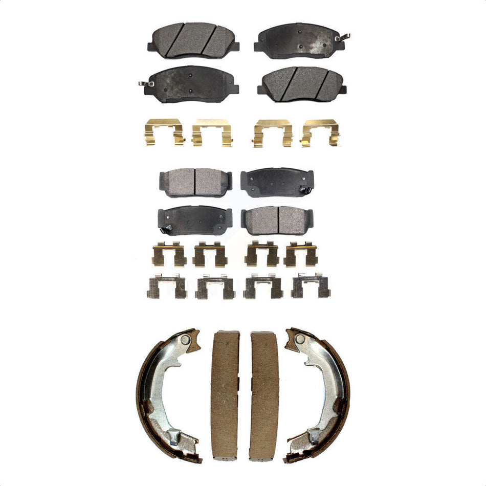 Front Rear Semi-Metallic Brake Pads And Parking Shoes Kit For Kia Sedona Hyundai Entourage To 04/27/06 KFN-100578