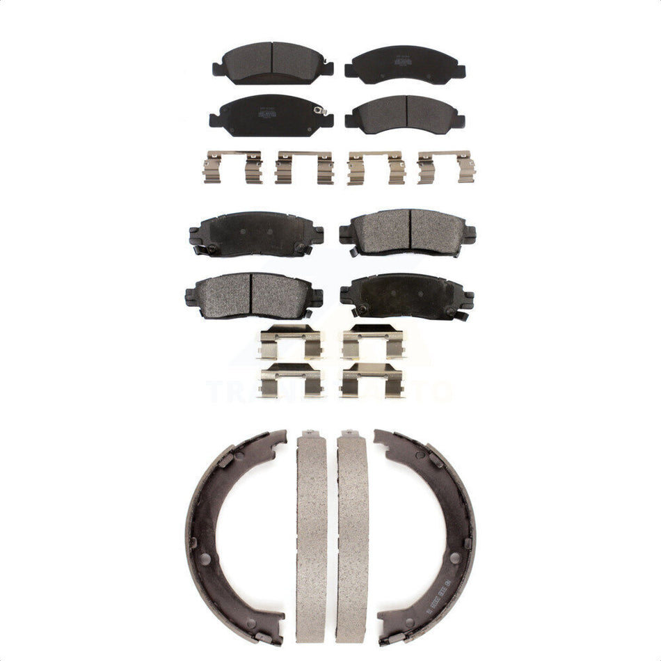 Front Rear Semi-Metallic Brake Pads And Parking Shoes Kit For Cadillac XTS KFN-100590