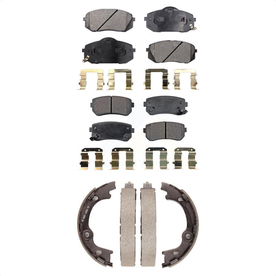 Front Rear Semi-Metallic Brake Pads And Parking Shoes Kit For 2013-2015 Hyundai Tucson FWD KFN-100594