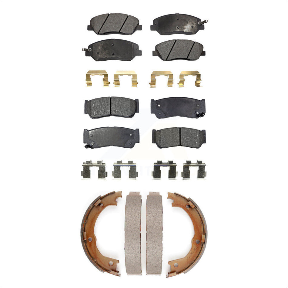 Front Rear Semi-Metallic Brake Pads And Parking Shoes Kit For 2007-2009 Hyundai Santa Fe KFN-100599