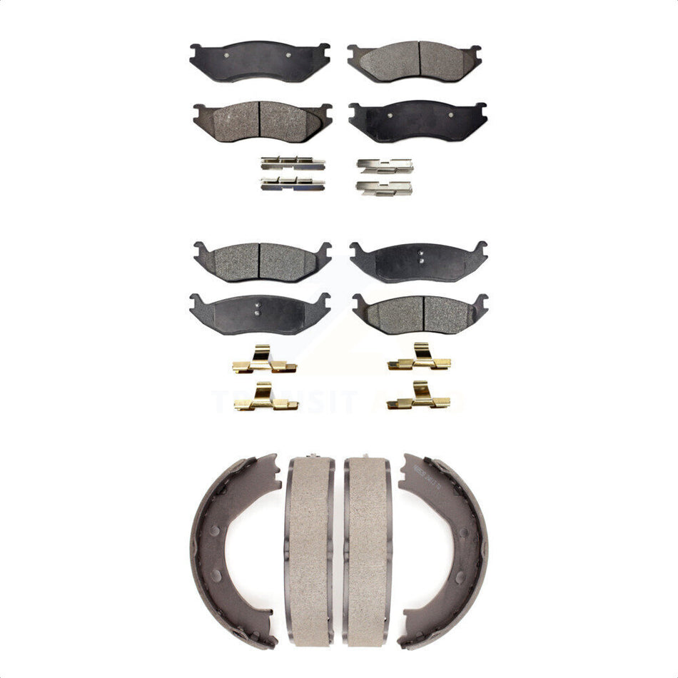 Front Rear Semi-Metallic Brake Pads And Parking Shoes Kit For Dodge Durango Ram 1500 KFN-100609