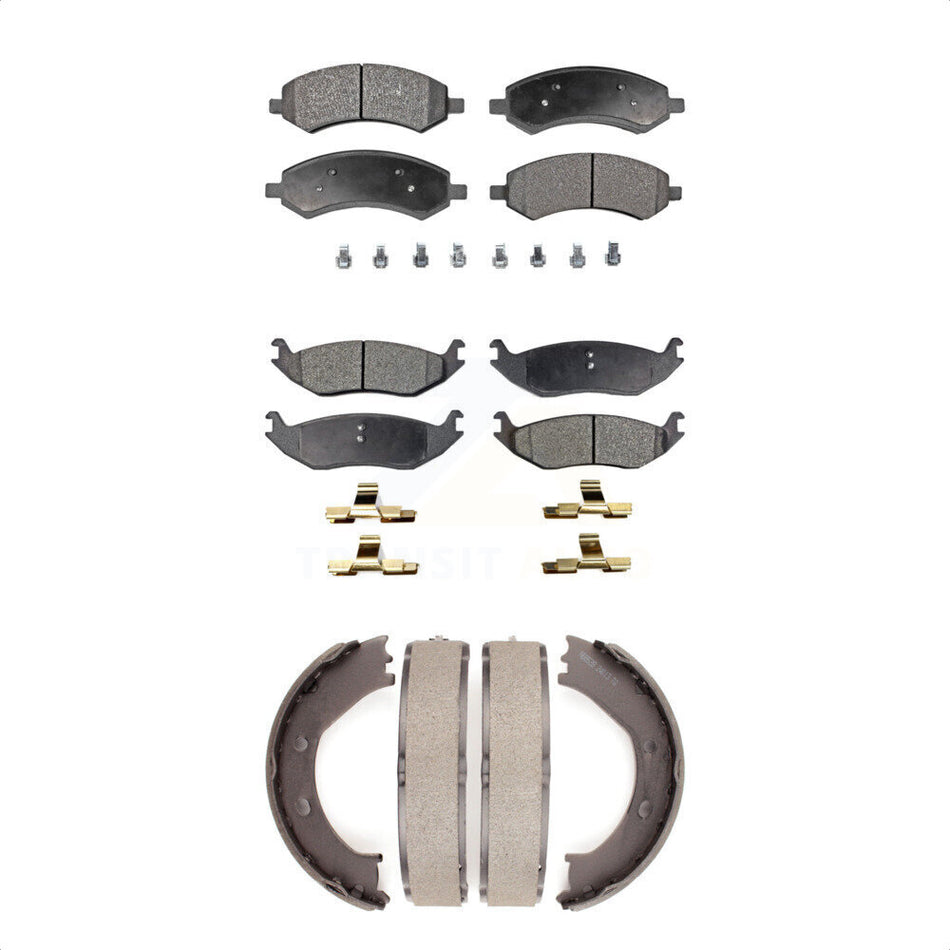 Front Rear Semi-Metallic Brake Pads And Parking Shoes Kit For Dodge Ram 1500 Durango Chrysler Aspen KFN-100610