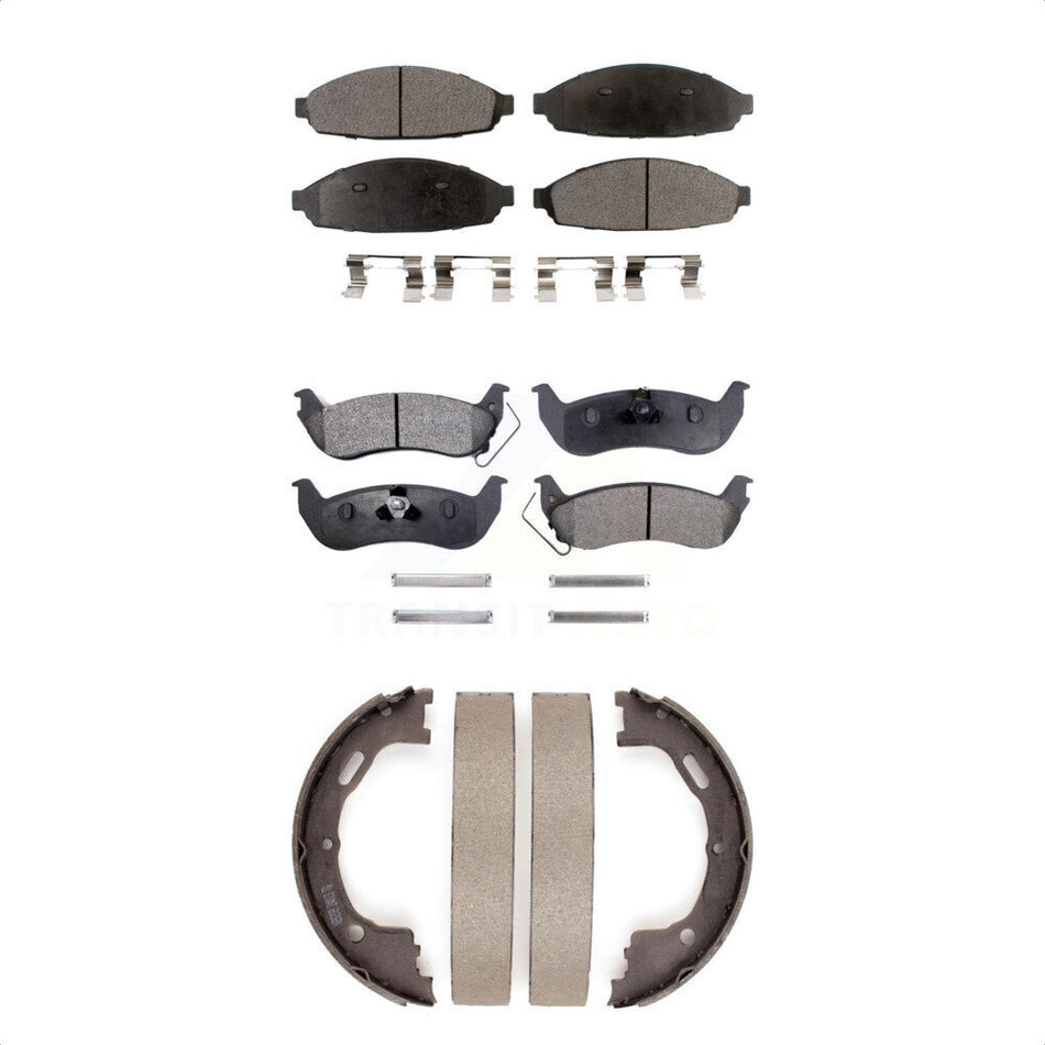 Front Rear Semi-Metallic Brake Pads And Parking Shoes Kit For Ford Crown Victoria Lincoln Town Car Mercury Grand Marquis KFN-100624