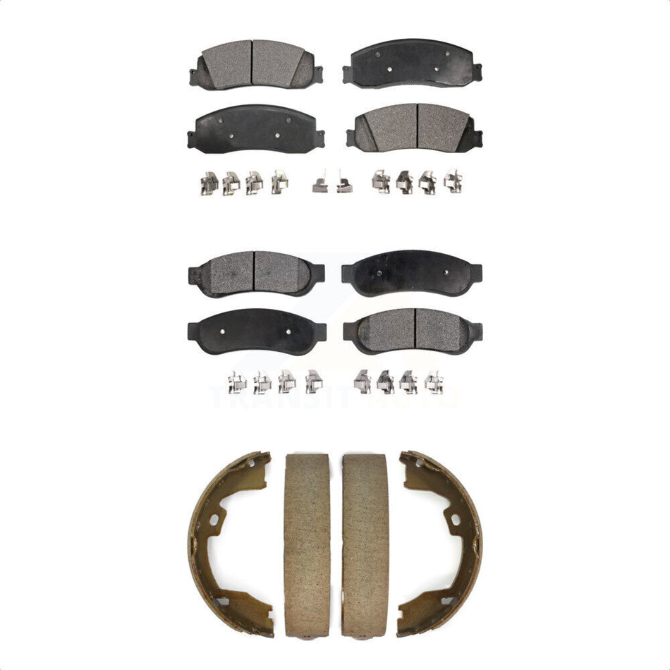 Front Rear Semi-Metallic Brake Pads And Parking Shoes Kit For Ford F-250 Super Duty F-350 KFN-100628