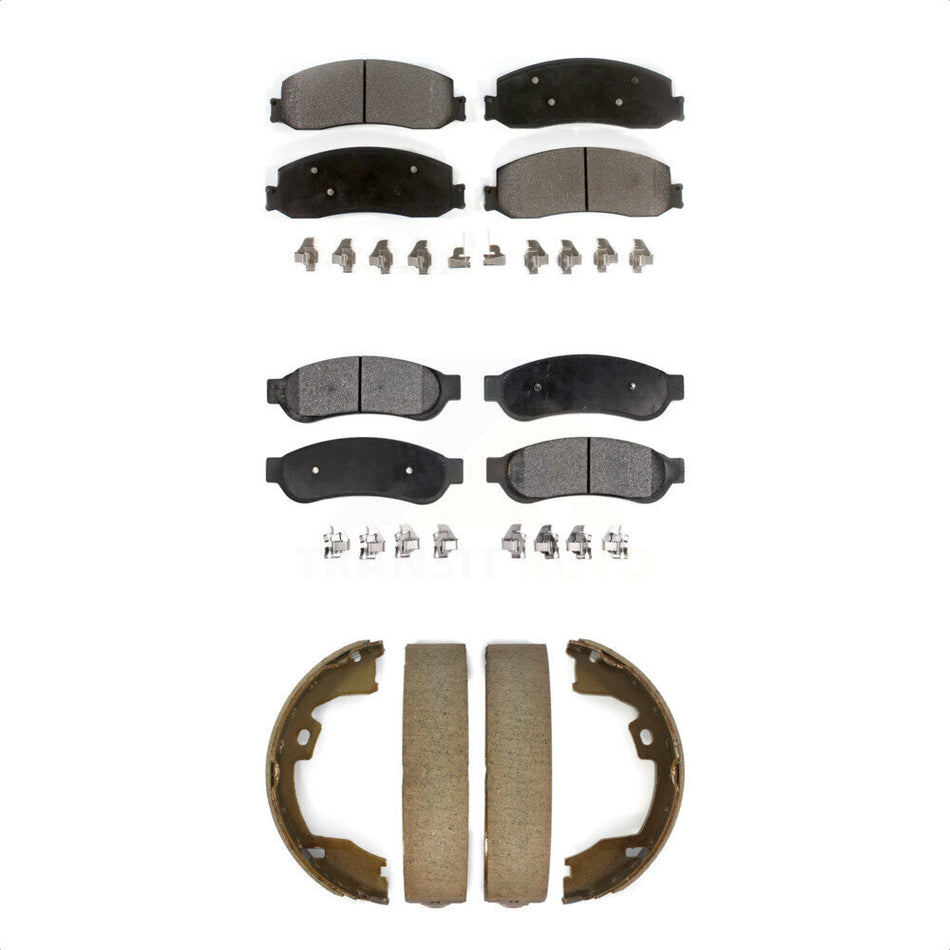 Front Rear Semi-Metallic Brake Pads And Parking Shoes Kit For 2012-2012 Ford F-250 Super Duty F-350 With Single Wheels KFN-100630