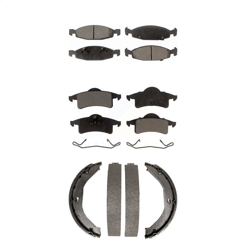 Front Rear Semi-Metallic Brake Pads And Parking Shoes Kit For 1999-2002 Jeep Grand Cherokee With Teves & ATE Caliper KFN-100638
