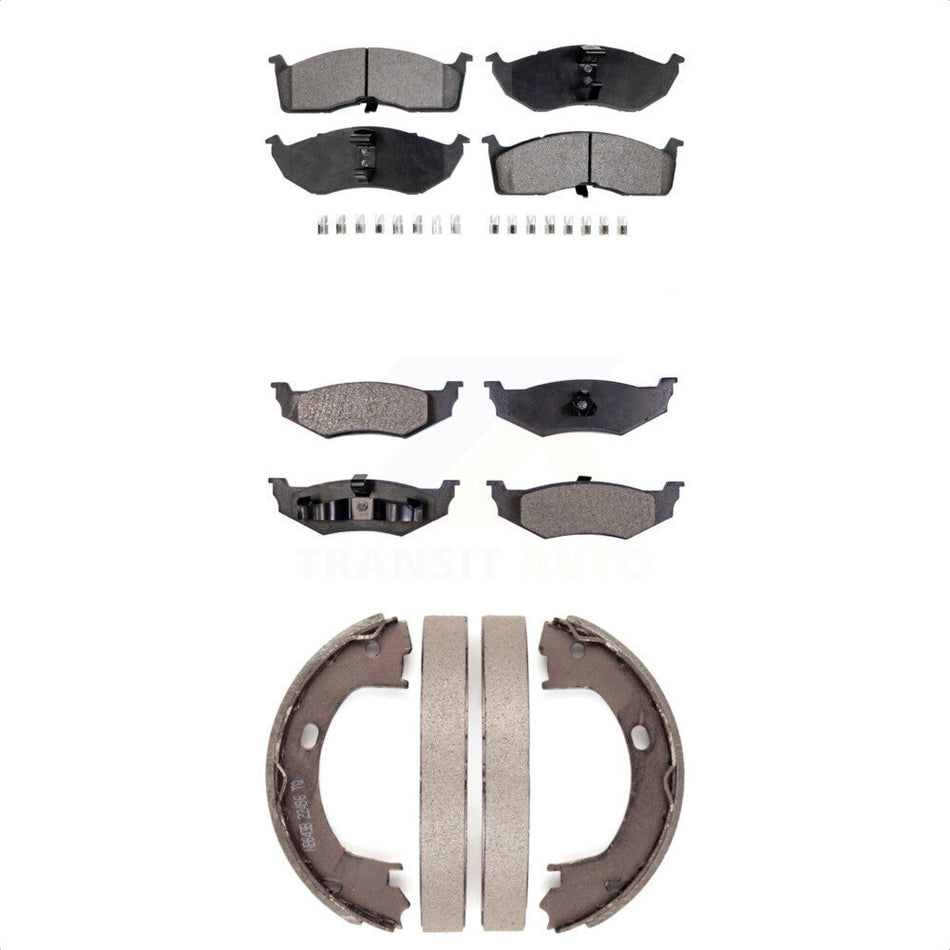 Front Rear Semi-Metallic Brake Pads And Parking Shoes Kit For Chrysler Dodge Intrepid 300M Concorde LHS Neon Plymouth Eagle Vision New Yorker KFN-100643