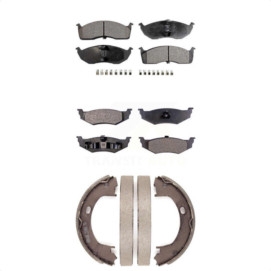 Front Rear Semi-Metallic Brake Pads And Parking Shoes Kit For Neon Dodge Plymouth KFN-100645