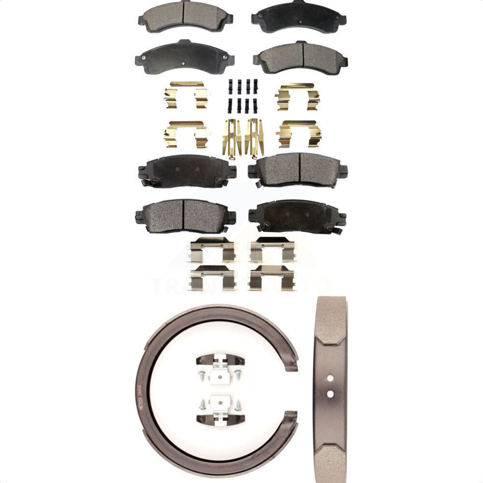Front Rear Semi-Metallic Brake Pads And Parking Shoes Kit For Chevrolet Trailblazer GMC Envoy EXT XL Buick Rainier Oldsmobile Bravada XUV SSR Isuzu Ascender Saab 9-7x KFN-100654