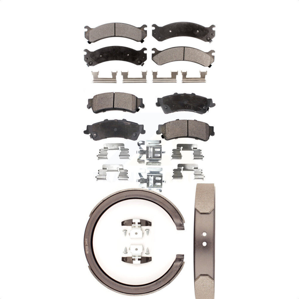 Front Rear Semi-Metallic Brake Pads And Parking Shoes Kit For Cadillac DeVille DTS With 8 Lug Wheels KFN-100655