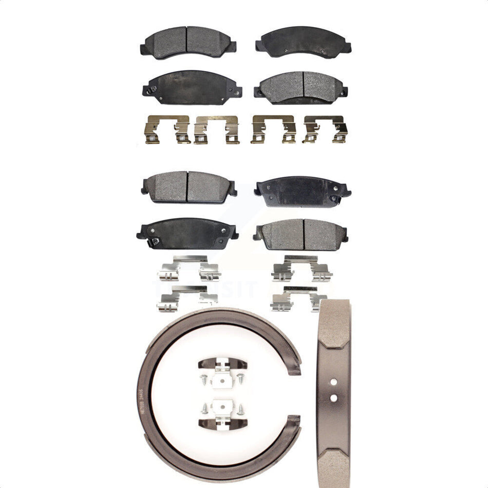 Front Rear Semi-Metallic Brake Pads And Parking Shoes Kit For 2007-2007 Chevrolet Tahoe GMC Suburban 1500 Yukon Cadillac Avalanche XL Escalade ESV EXT KFN-100657