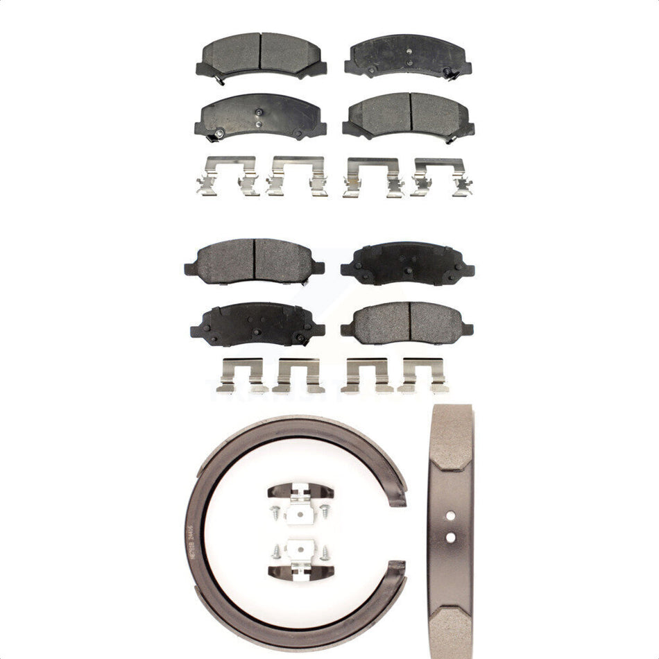 Front Rear Semi-Metallic Brake Pads And Parking Shoes Kit For 2006-2011 Cadillac DTS With 5 Lug Wheels KFN-100660