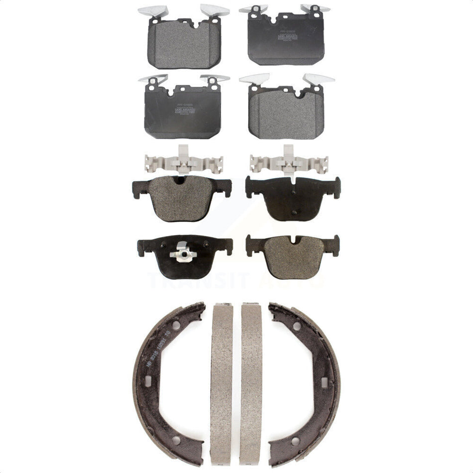 Front Rear Semi-Metallic Brake Pads And Parking Shoes Kit For BMW 335i 340i 440i xDrive Gran Coupe 435i ActiveHybrid 3 GT KFN-100677