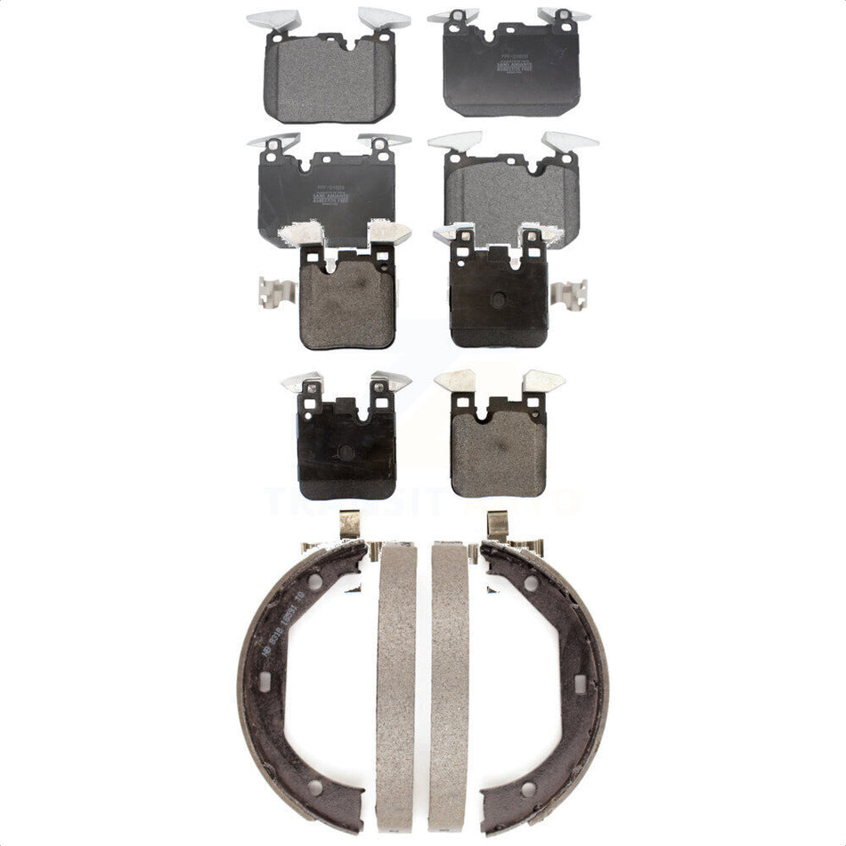 Front Rear Semi-Metallic Brake Pads And Parking Shoes Kit For BMW 428i 330i xDrive 335i 328i M4 430i Gran Coupe M3 435i 340i 440i M2 GT ActiveHybrid 3 KFN-100678