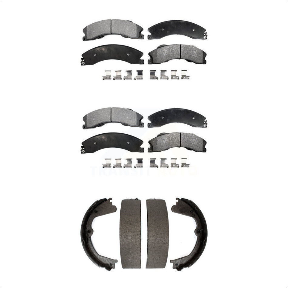 Front Rear Semi-Metallic Brake Pads And Parking Shoes Kit For Chevrolet Silverado 2500 HD GMC Sierra 3500 KFN-100679