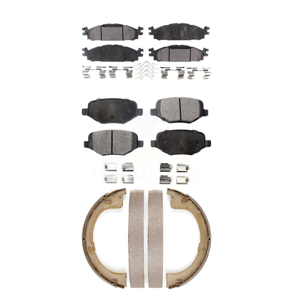 Front Rear Semi-Metallic Brake Pads And Parking Shoes Kit For 2010-2012 Lincoln MKT KFN-100686