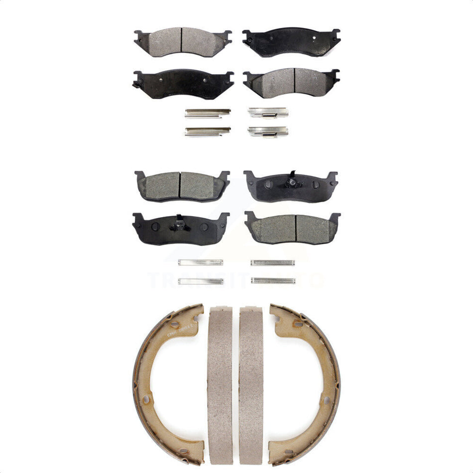 Front Rear Semi-Metallic Brake Pads And Parking Shoes Kit For 2002 Lincoln Navigator With 230mm x 30mm Size Drum KFN-100687
