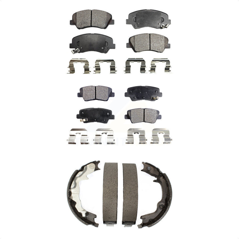 Front Rear Semi-Metallic Brake Pads And Parking Shoes Kit For 2014-2014 Kia Forte Koup KFN-100698