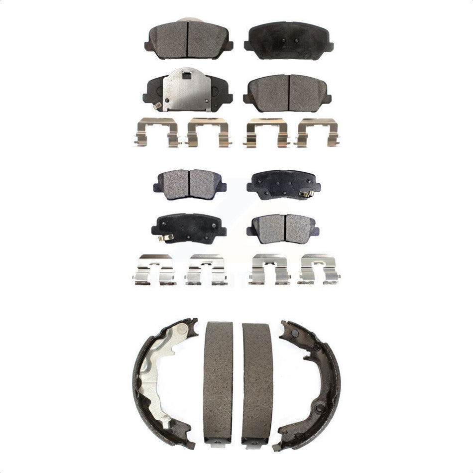 Front Rear Semi-Metallic Brake Pads And Parking Shoes Kit For 2014-2014 Kia Forte Koup KFN-100699