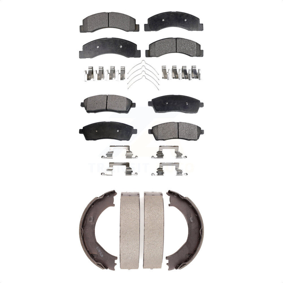 Front Rear Semi-Metallic Brake Pads And Parking Shoes Kit For Ford F-250 Super Duty F-350 Excursion KFN-100707