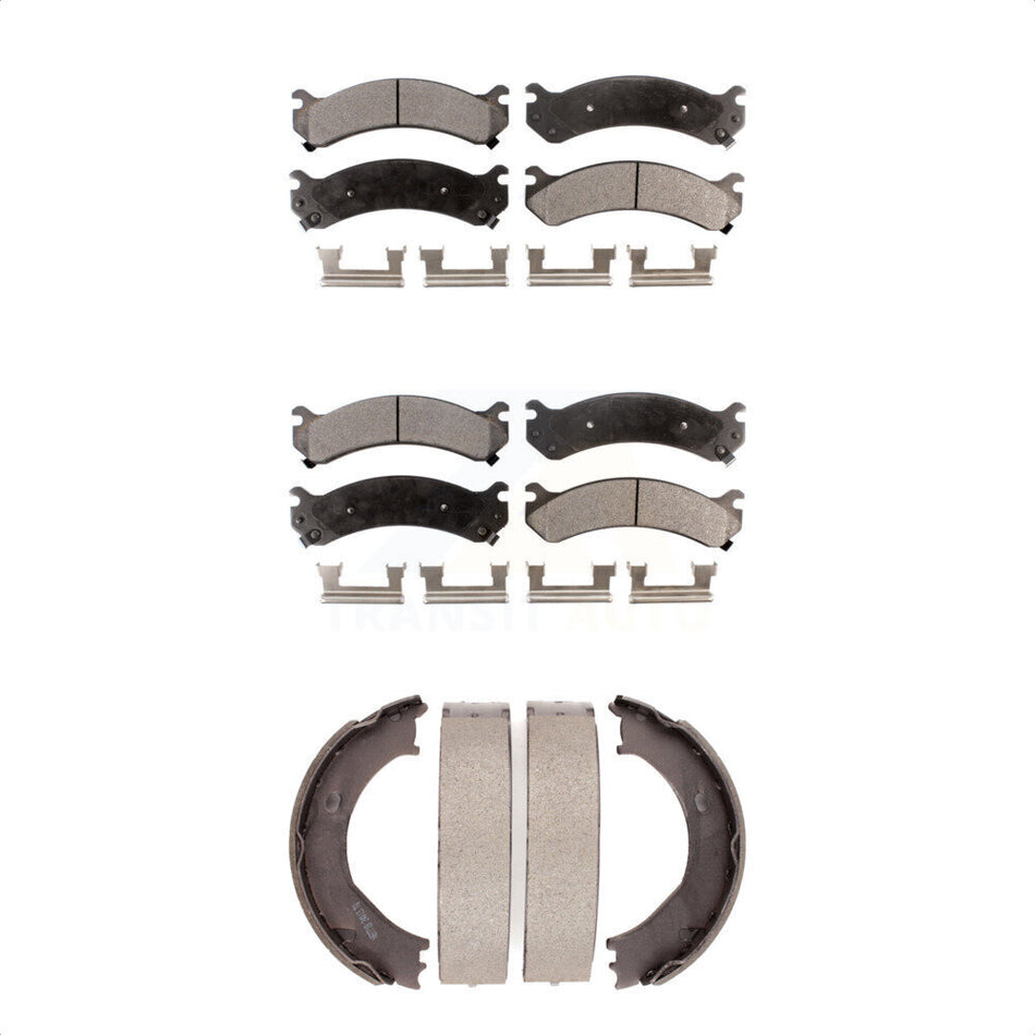 Front Rear Semi-Metallic Brake Pads And Parking Shoes Kit For Chevrolet Silverado 3500 HD GMC Sierra Classic KFN-100711