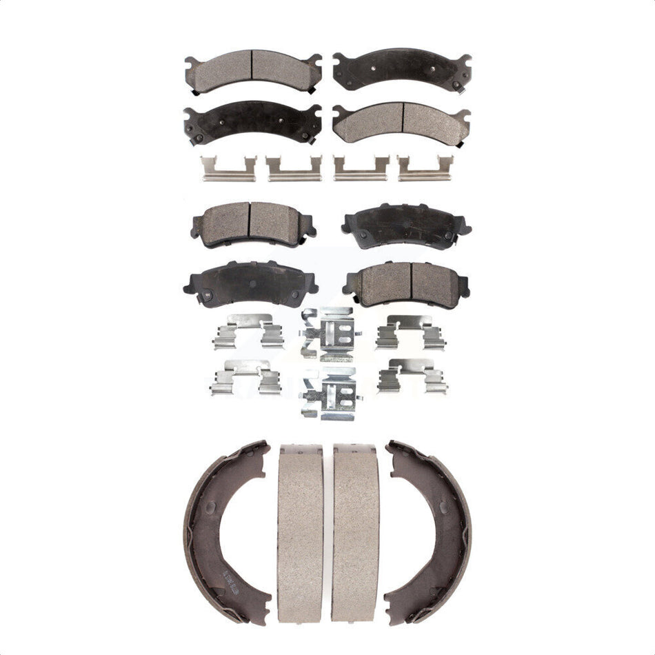 Front Rear Semi-Metallic Brake Pads And Parking Shoes Kit For 2001-2001 Chevrolet Silverado 3500 GMC Sierra KFN-100712