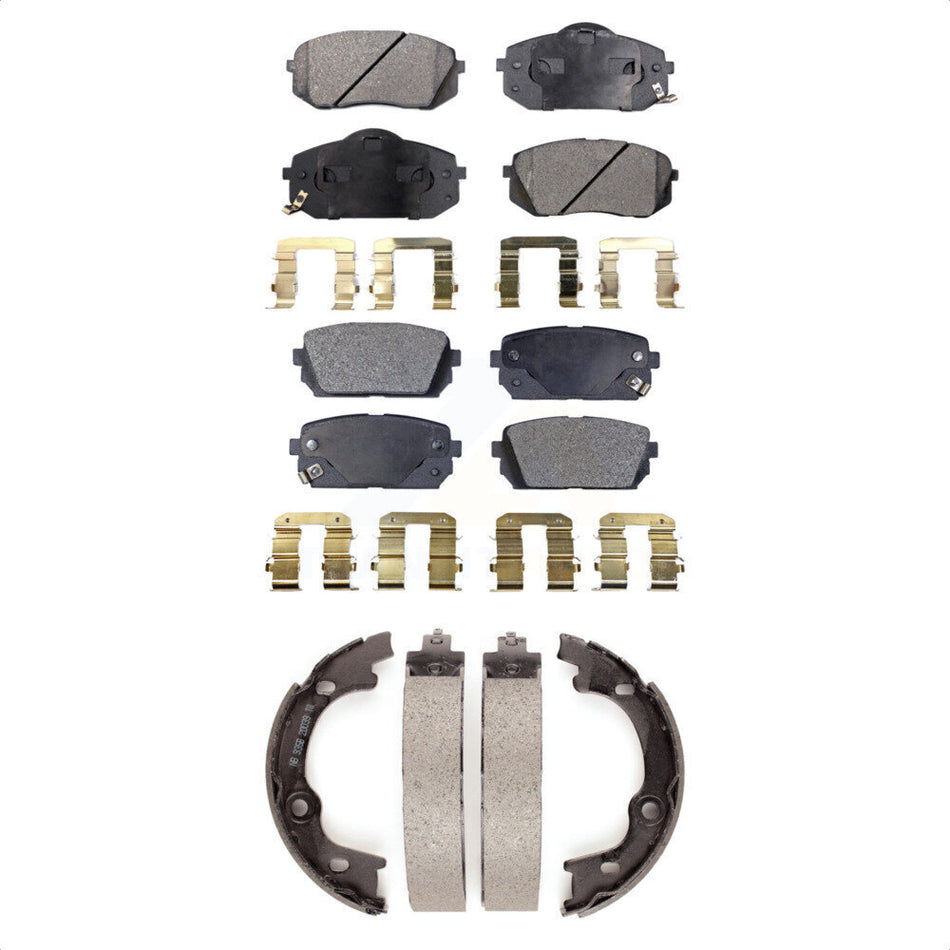 Front Rear Semi-Metallic Brake Pads And Parking Shoes Kit For 2007-2010 Kia Rondo KFN-100718