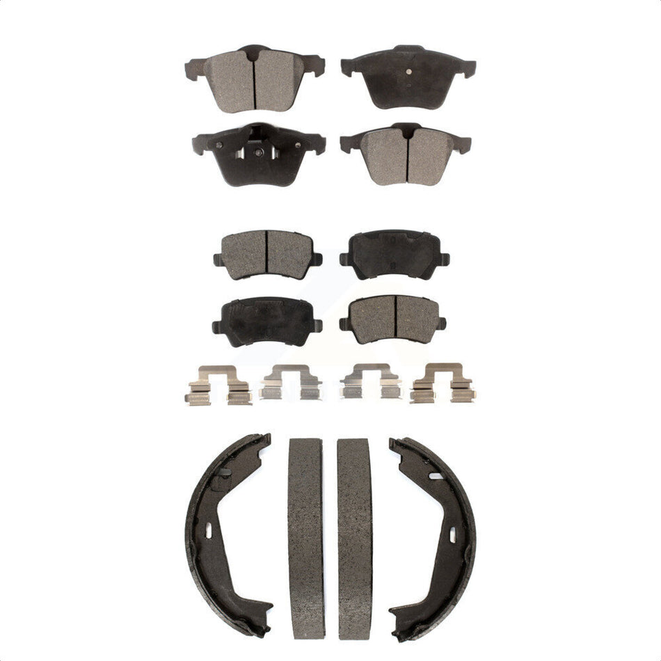 Front Rear Semi-Metallic Brake Pads And Parking Shoes Kit For 2007-2009 Volvo S80 AWD KFN-100731