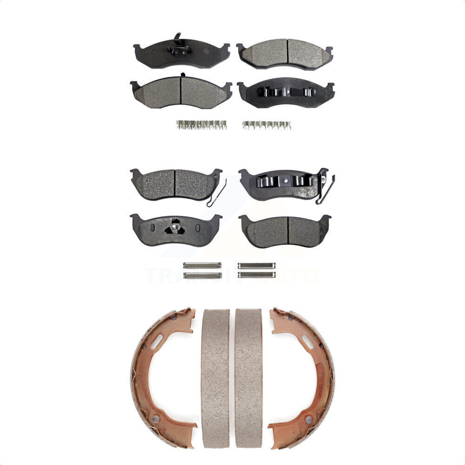 Front Rear Semi-Metallic Brake Pads And Parking Shoes Kit For Jeep Wrangler TJ KFN-100762